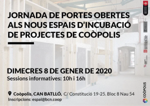 Oberta la convocatòria de projectes de l’ESS per allotjar-se a Coòpolis: fins el 13 de gener del 2020.